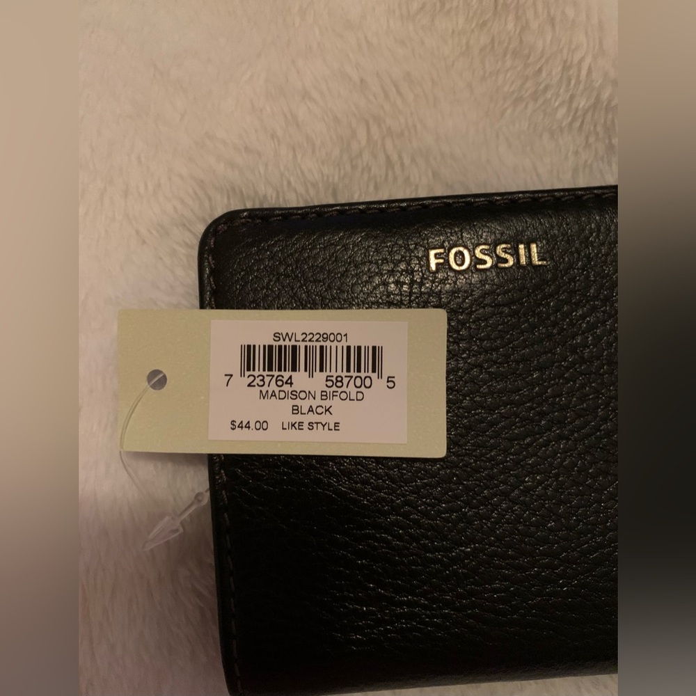 FOSSIL MADISON BIFOLD WALLET CARD CASE - BLACK LEATHER - Nwt